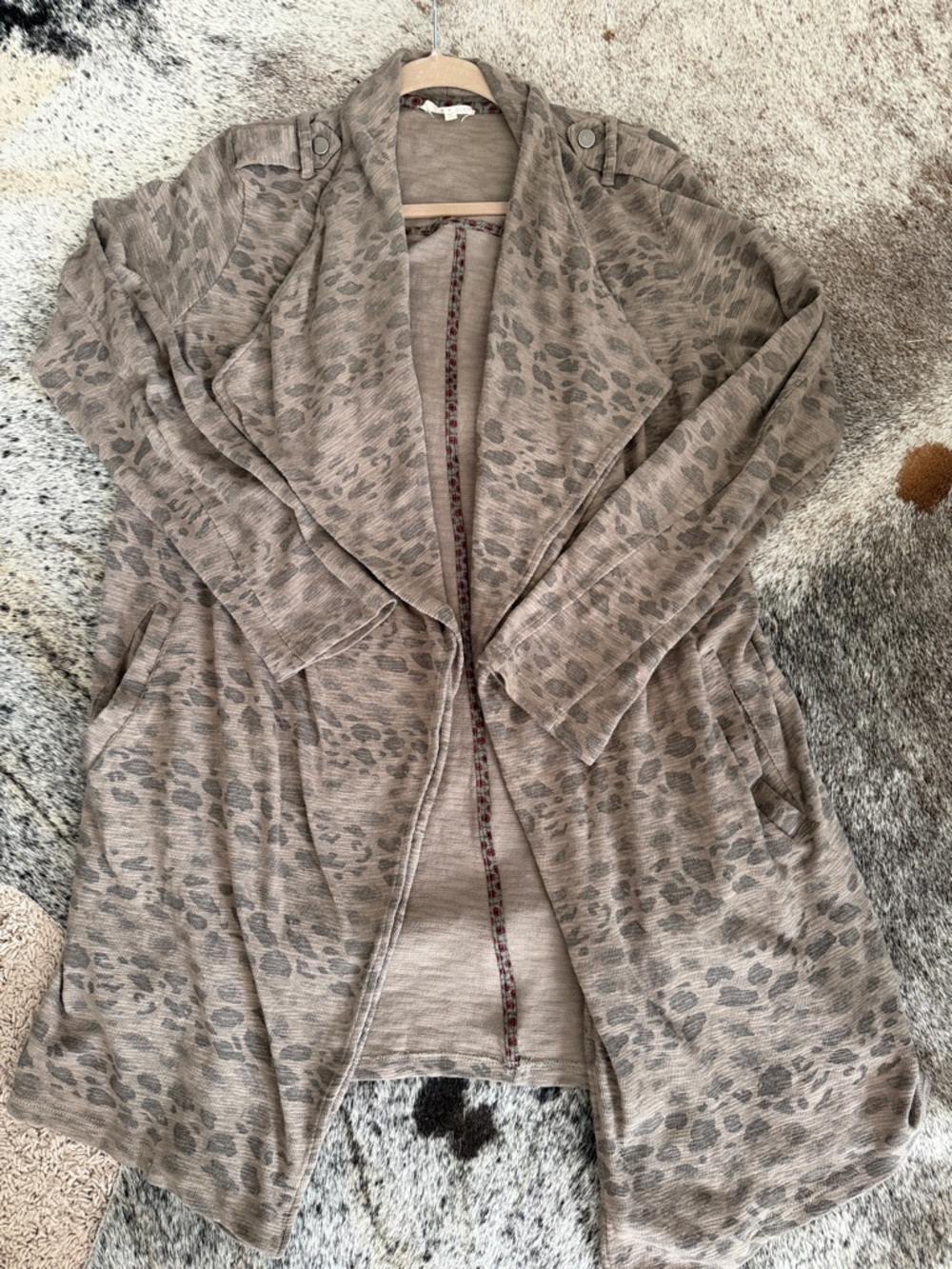Mystree Taupe Leopard-Print Open-Front Cardigan